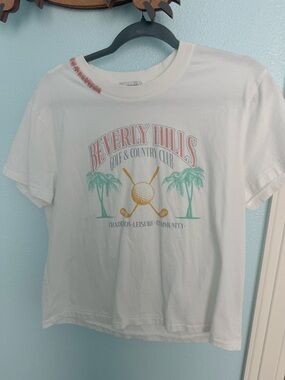 Wildfox White Graphic Tee with Pastel Pink, Mint and Gold Print